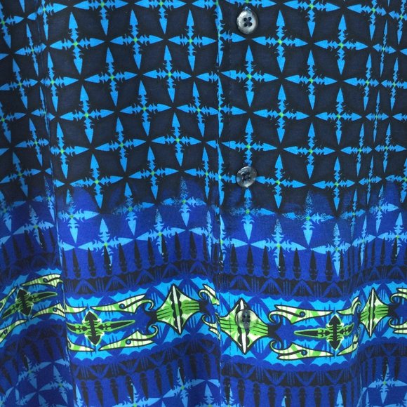 No Boundaries Electric Blue Hawaiian Shirt, Large - Picture 3 of 6